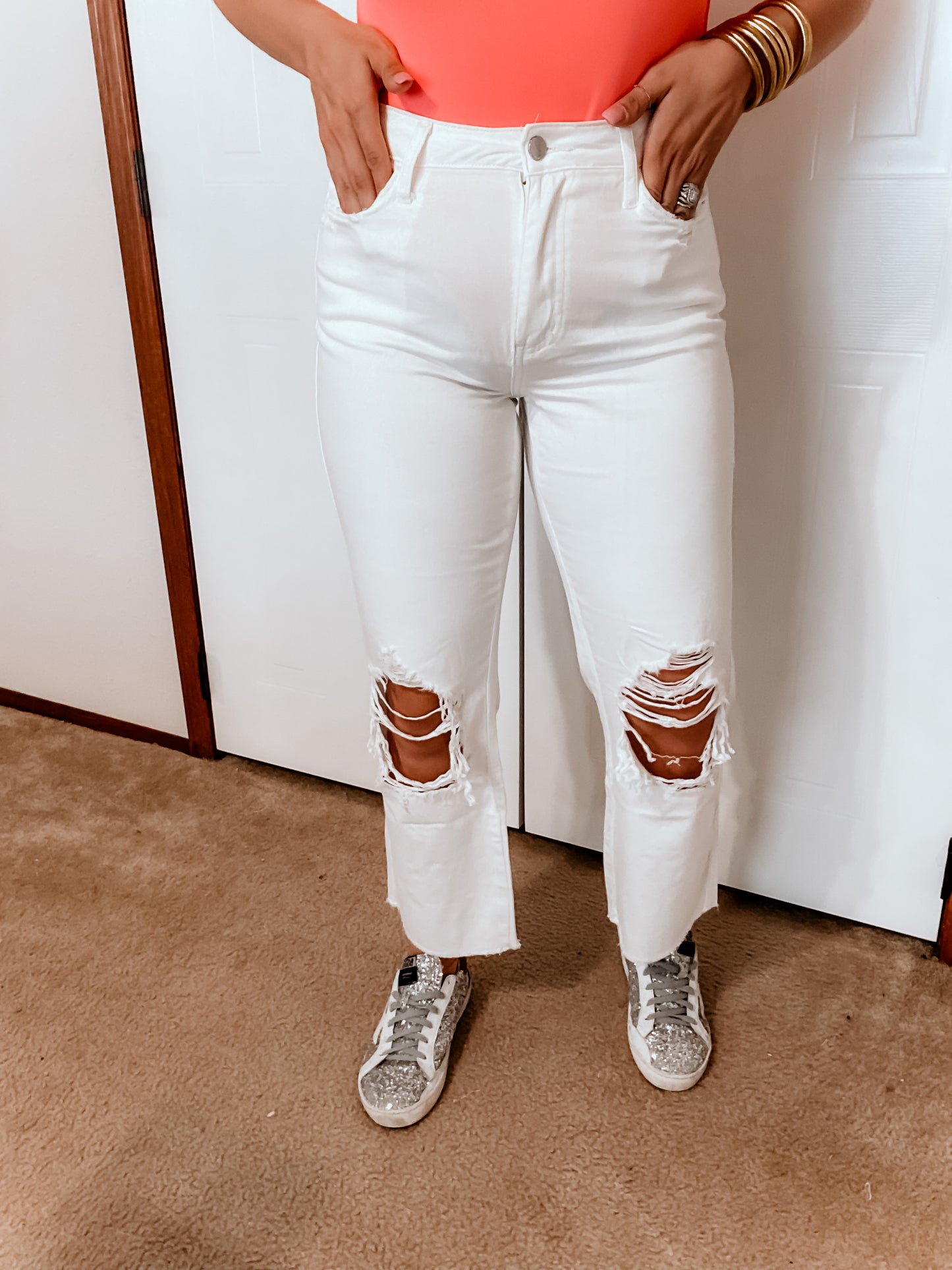 White Denim Straight Crop Jeans