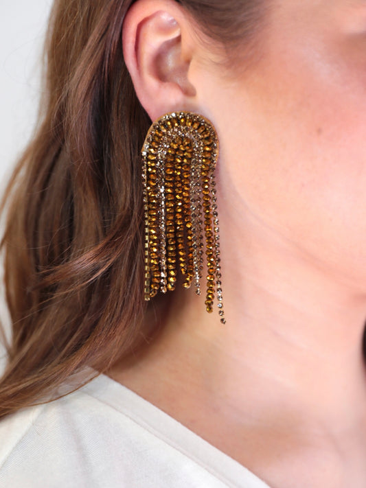 Rhinestone Drop Earrings - Bronze