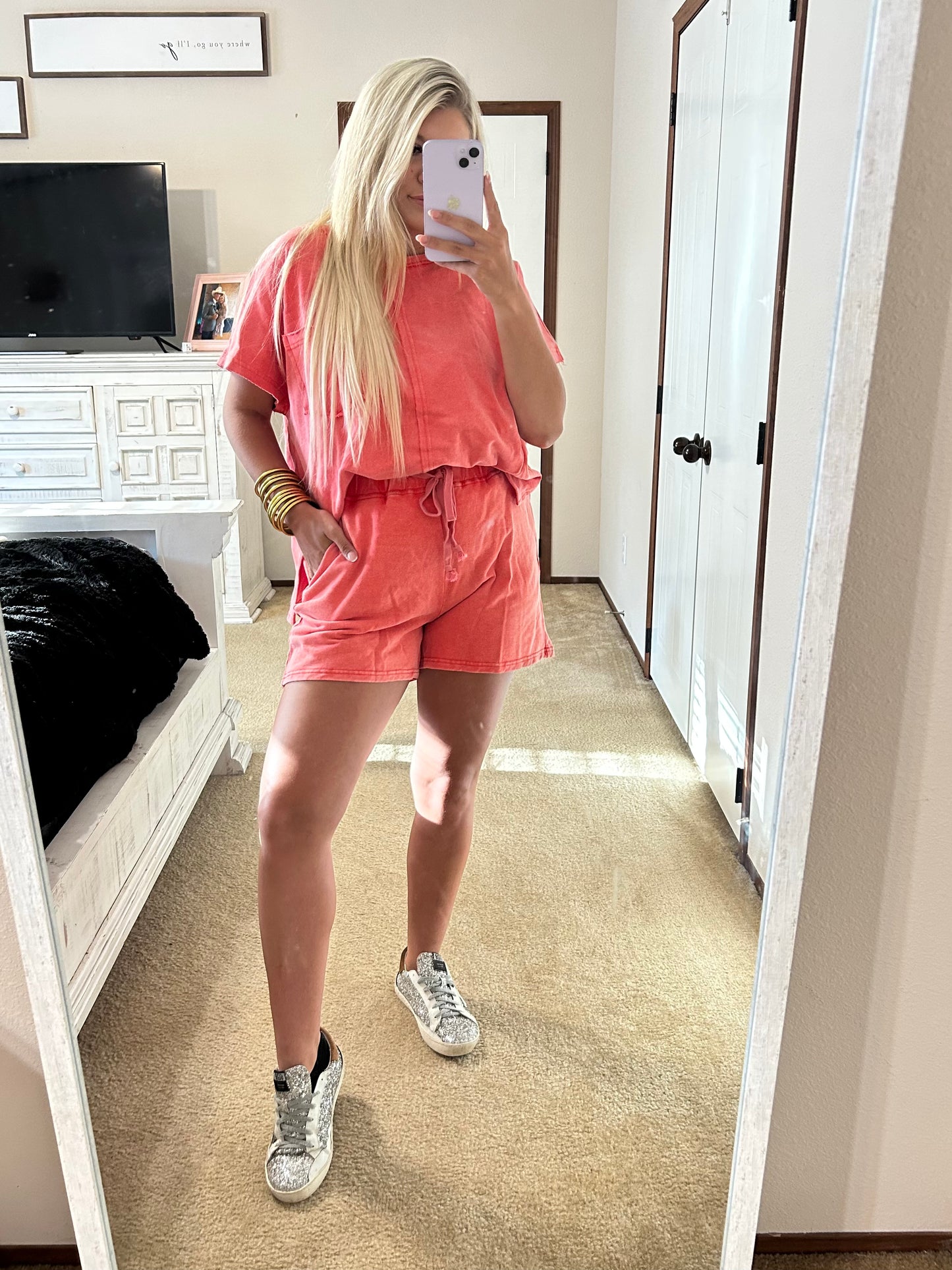Oversized Pocket Tee - Coral